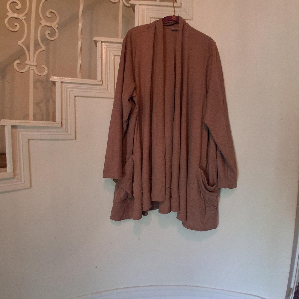LOGO by Lori Goldstein Women's Brown Open Front Cardigan